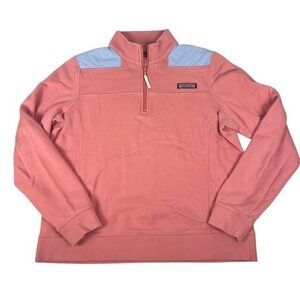 Vineyard Vines Womens Shep Shirt Quarter Zip Pullover Coral Pink Blue Large